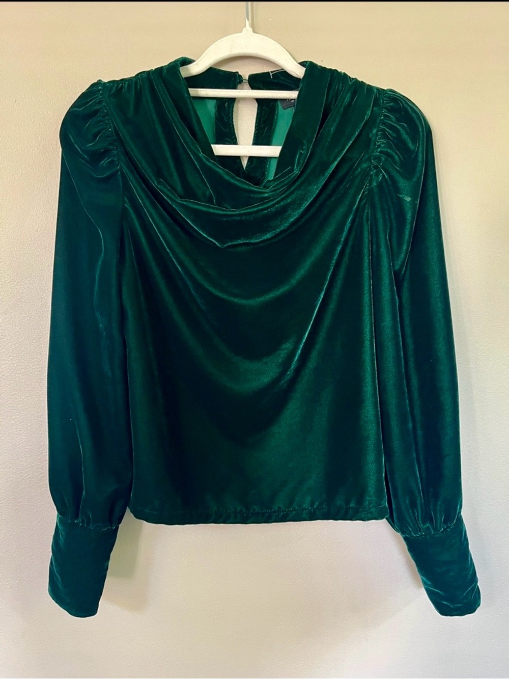 Rachel Zoe Emerald Green Velvet Cowl Neck Long Sleeve Blouse size XS